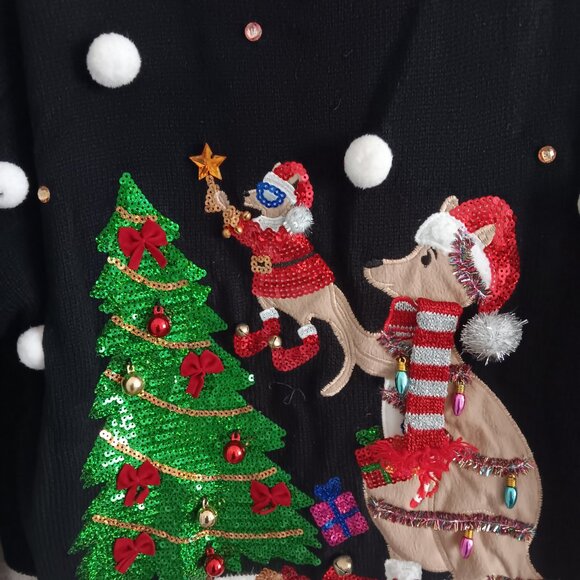33 Degrees Jolly Christmas Sweater mock Neck Kangaroo , Black Sz L a466903 - Picture 3 of 4